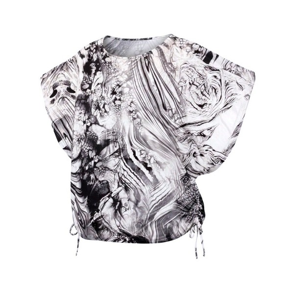Style & Co. Tops - Style & Co Woman 2X Plus Size Butterfly Sleeve Top Black White Marble Blouse